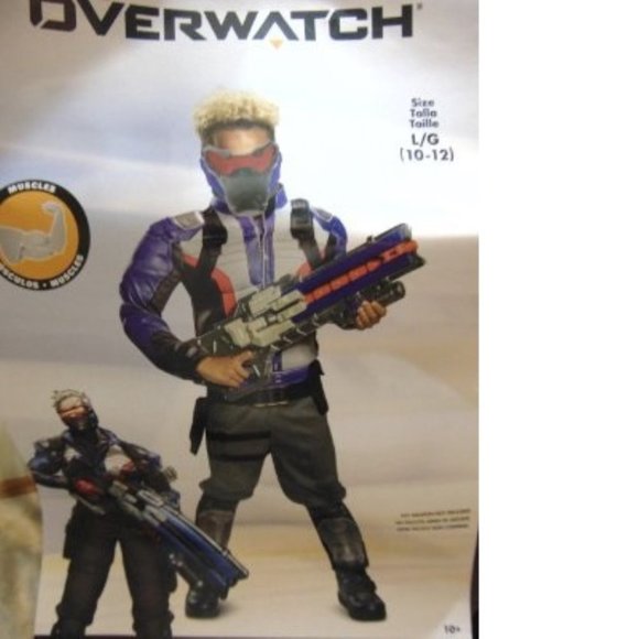 Overwatch Soldier 76' Halloween Costume 10/12 Muscle Jumpsuit, Belt & Mask Boys - Picture 3 of 6